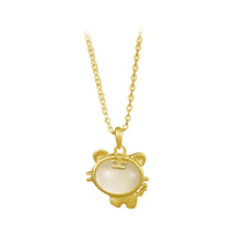 Load image into Gallery viewer, 925 Sterling Silver Plated Gold Simple Cute Tiger Imitation Chalcedony Pendant with Necklace