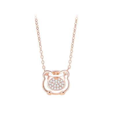 925 Sterling Silver Plated Rose Gold Fashion Cute Tiger Pendant with Cubic Zirconia and Necklace