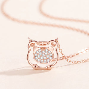 925 Sterling Silver Plated Rose Gold Fashion Cute Tiger Pendant with Cubic Zirconia and Necklace