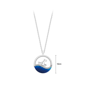 925 Sterling Silver Fashion Creative Sailing Marine Geometric Pendant with Cubic Zirconia and Necklace