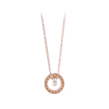 Load image into Gallery viewer, 925 Sterling Silver Plated Rose Gold Fashion Personality Geometric Alphabet Double Ring Couple Pendant with Necklace For Women