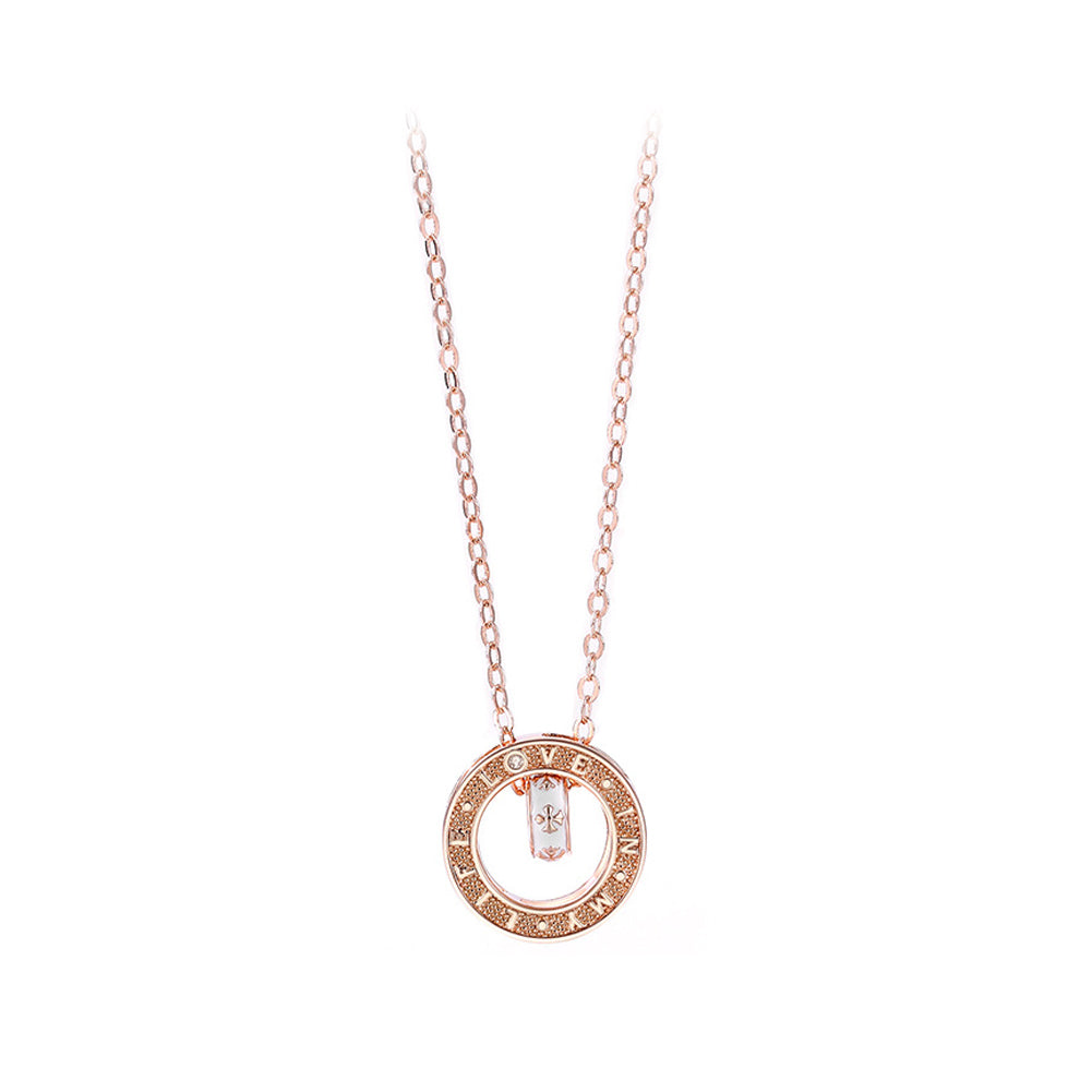 925 Sterling Silver Plated Rose Gold Fashion Personality Geometric Alphabet Double Ring Couple Pendant with Necklace For Women