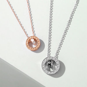 925 Sterling Silver Plated Rose Gold Fashion Personality Geometric Alphabet Double Ring Couple Pendant with Necklace For Women