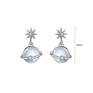 925 Sterling Silver Fashion Simple Planet Moonstone Earrings with Cubic Zirconia