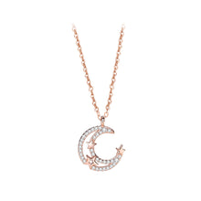 Load image into Gallery viewer, 925 Sterling Silver Plated Rose Gold Fashion Simple Hollow Moon Star Pendant with Cubic Zirconia and Necklace