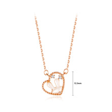 Load image into Gallery viewer, 925 Sterling Silver Plated Rose Gold Simple Lovely Rabbit Mother-of-pearl Heart Pendant with Cubic Zirconia and Necklace