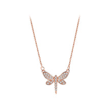 Load image into Gallery viewer, 925 Sterling Silver Plated Rose Gold Simple Cute Dragonfly Pendant with Cubic Zirconia and Necklace
