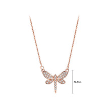 Load image into Gallery viewer, 925 Sterling Silver Plated Rose Gold Simple Cute Dragonfly Pendant with Cubic Zirconia and Necklace
