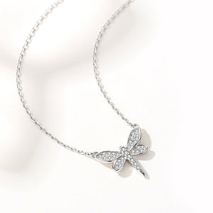 925 Sterling Silver Simple Cute Dragonfly Pendant with Cubic Zirconia and Necklace