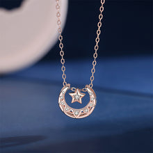 Load image into Gallery viewer, 925 Sterling Silver Plated Rose Gold Fashion Simple Moon Star Pendant with Cubic Zirconia and Necklace