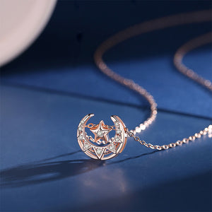 925 Sterling Silver Plated Rose Gold Fashion Simple Moon Star Pendant with Cubic Zirconia and Necklace