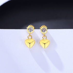 925 Sterling Silver Plated Gold Simple Fashion Heart Earrings with Cubic Zirconia