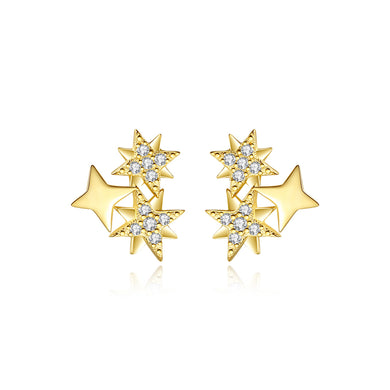 925 Sterling Silver Plated Gold Simple Brilliant Star Stud Earrings with Cubic Zirconia