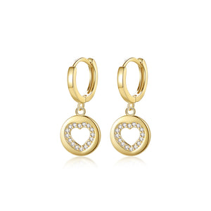 925 Sterling Silver Plated Gold Fashion Simple Hollow Heart Geometric Earrings with Cubic Zirconia