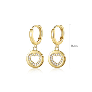 925 Sterling Silver Plated Gold Fashion Simple Hollow Heart Geometric Earrings with Cubic Zirconia