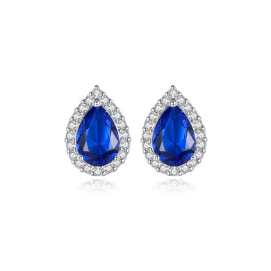 Fashion Brilliant Water Drop Shape Geometric Stud Earrings with Blue Cubic Zirconia
