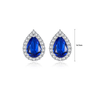 Fashion Brilliant Water Drop Shape Geometric Stud Earrings with Blue Cubic Zirconia