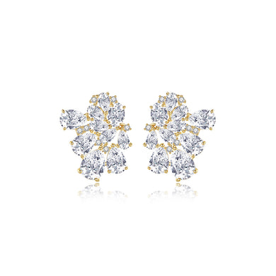 Fashion Temperament Plated Gold Floral Stud Earrings with Cubic Zirconia