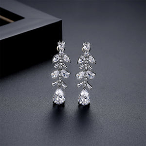 Fashion Temperament Geometric Floral Tassel Earrings with Cubic Zirconia