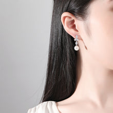 Load image into Gallery viewer, Fashion Elegant Geometric Tassel Imitation Pearl Earrings with Cubic Zirconia