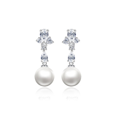 Fashion Elegant Geometric Imitation Pearl Earrings with Cubic Zirconia