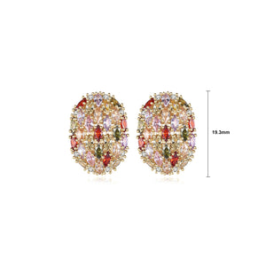 Fashion Brilliant Plated Gold Geometric Oval Cubic Zirconia Stud Earrings