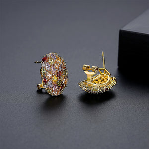 Fashion Brilliant Plated Gold Geometric Oval Cubic Zirconia Stud Earrings