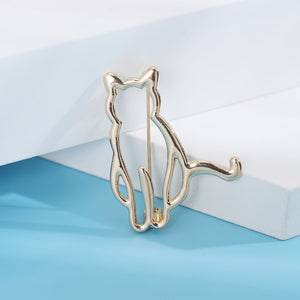 Simple and Cute Plated Gold Hollow Cat Brooch
