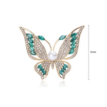 Load image into Gallery viewer, Elegant Brilliant Plated Gold Butterfly Imitation Pearl Brooch with Green Cubic Zirconia