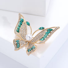 Load image into Gallery viewer, Elegant Brilliant Plated Gold Butterfly Imitation Pearl Brooch with Green Cubic Zirconia
