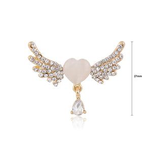Fashion Simple Plated Gold Heart Angel Wings Brooch with Cubic Zirconia