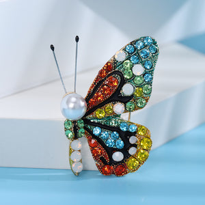 Fashion Brilliant Plated Gold Butterfly Brooch with Multicolored Cubic Zirconia