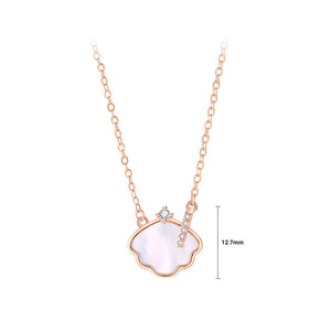 925 Sterling Silver Plated Rose Gold Fashion Simple Shell Mother-of-Pearl Pendant with Cubic Zirconia and Necklace