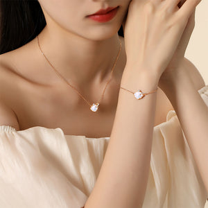 925 Sterling Silver Plated Rose Gold Fashion Simple Shell Mother-of-Pearl Pendant with Cubic Zirconia and Necklace