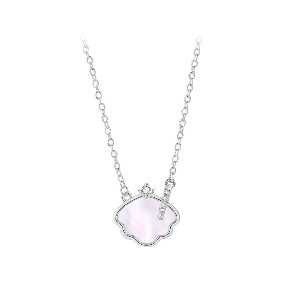 925 Sterling Silver Fashion Simple Shell Mother-of-Pearl Pendant with Cubic Zirconia and Necklace
