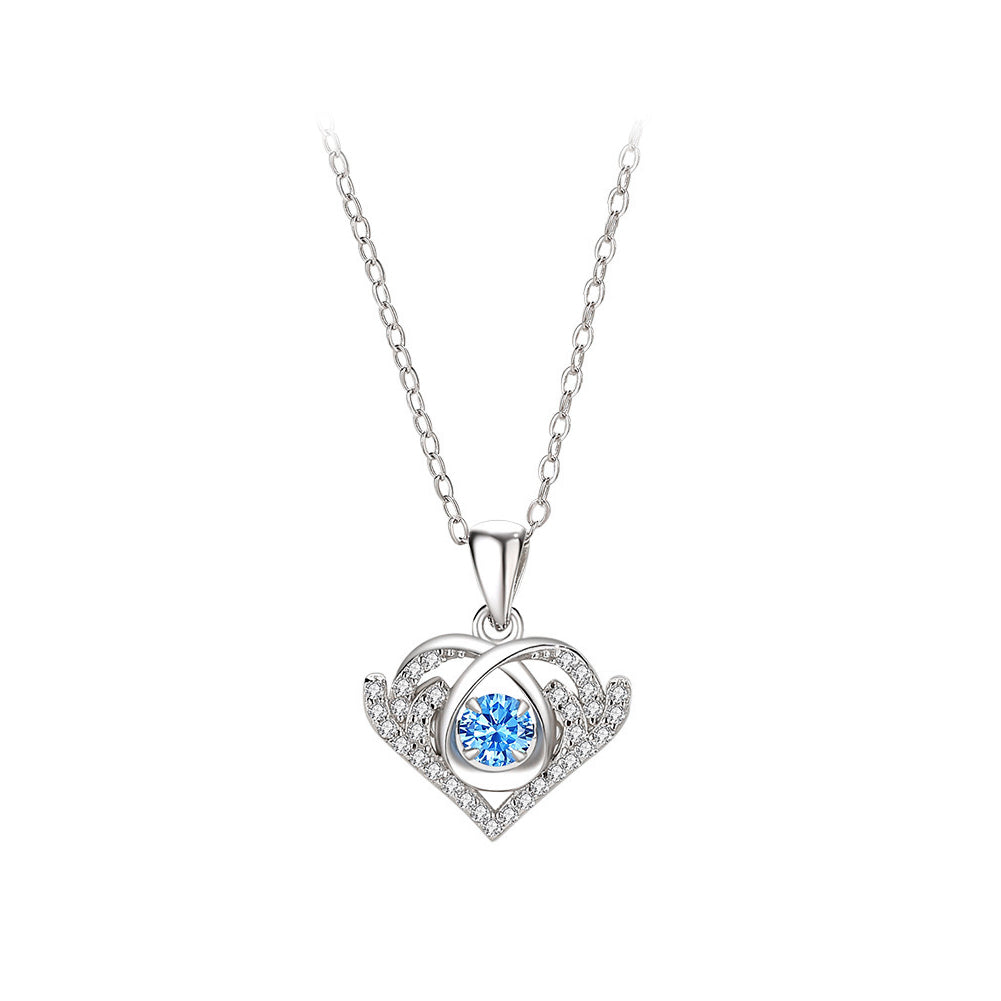 925 Sterling Silver Fashion Romantic Heart Pendant with Cubic Zirconia and Necklace