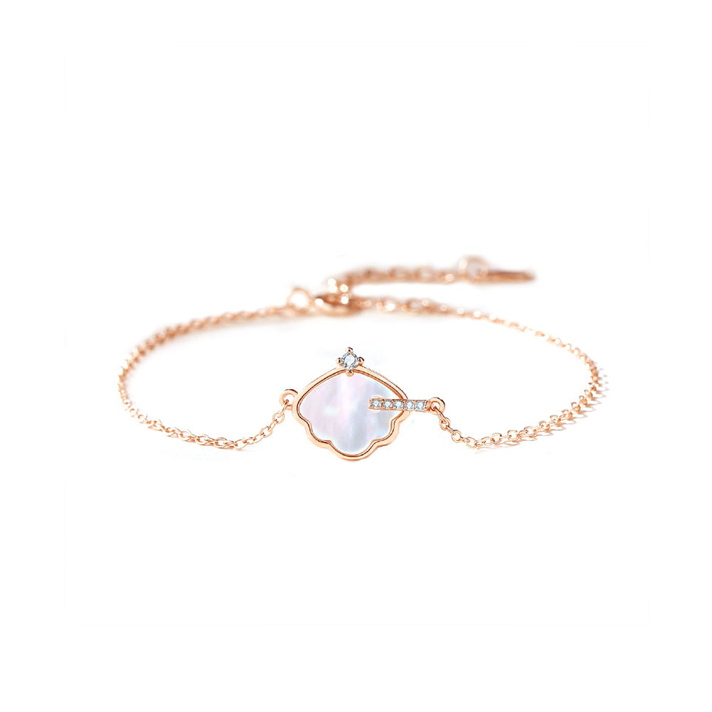 925 Sterling Silver Plated Rose Gold Fashion Simple Shell Mother-of-Pearl Bracelet with Cubic Zirconia