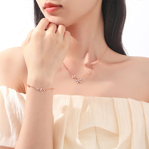 925 Sterling Silver Plated Rose Gold Fashion Simple Flower Butterfly Bracelet with Cubic Zirconia