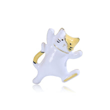 Load image into Gallery viewer, Simple and Cute Plated Gold Enamel White Cat Brooch