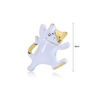 Simple and Cute Plated Gold Enamel White Cat Brooch