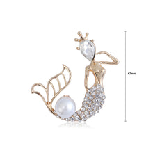 Load image into Gallery viewer, Fashion Temperament Plated Gold Mermaid Imitation Pearl Brooch with Cubic Zirconia