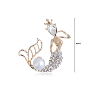 Fashion Temperament Plated Gold Mermaid Imitation Pearl Brooch with Cubic Zirconia