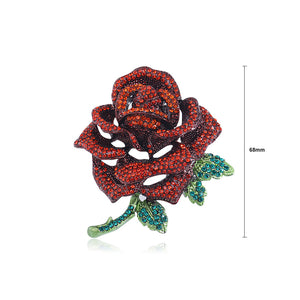 Elegant Brilliant Plated Black Red Rose Brooch with Cubic Zirconia