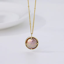 Load image into Gallery viewer, 925 Sterling Silver Plated Gold Simple Vintage Geometric Round Irregular Freshwater Pearl Pendant with Necklace