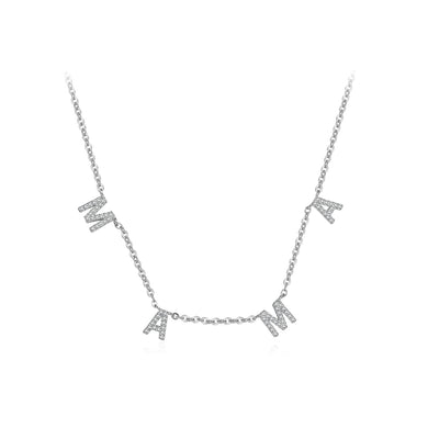 925 Sterling Silver Fashion Simple Alphabet Mama Necklace with Cubic Zirconia