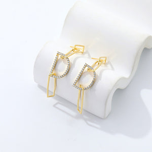 925 Sterling Silver Plated Gold Fashion Personalized Alphabet D Chain Tassel Earrings with Cubic Zirconia
