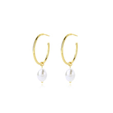 Load image into Gallery viewer, 925 Sterling Silver Plated Gold Simple Elegant C Shape Geometric Imitation Pearl Earrings