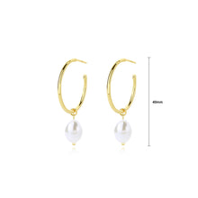 Load image into Gallery viewer, 925 Sterling Silver Plated Gold Simple Elegant C Shape Geometric Imitation Pearl Earrings