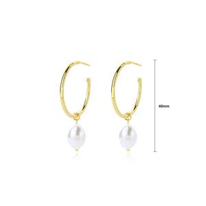 925 Sterling Silver Plated Gold Simple Elegant C Shape Geometric Imitation Pearl Earrings