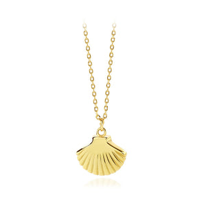 925 Sterling Silver Plated Gold Fashion Simple Shell Pendant with Necklace